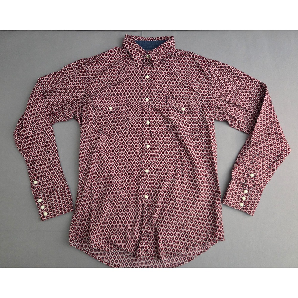 Roper Shirt Mens Medium Red Black Geometrical Pattern Western Pearl Snap Cowboy
